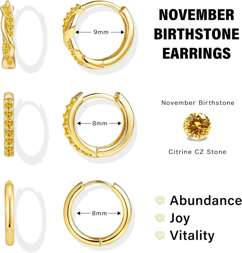 Inerney 14K Gold Plated Huggie Hoop Earrings for Women, Small Sterling Silver Earring Set Hypoallergenic Cartilage Helix Stacks, Mini Dainty Cute Trendy Birthstone Jewelry Gift for Multiple Piercings - Image 2